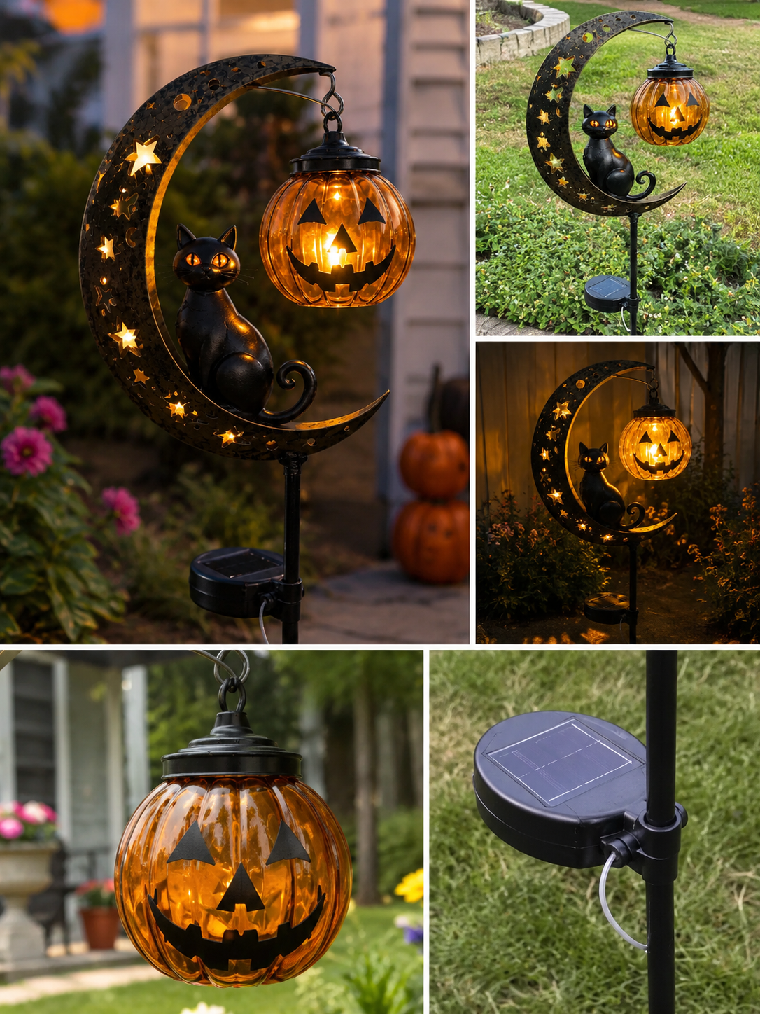 ๐ฅ HOT SALE ๐ป Solar Halloween Garden Stake Light with Black Cat & Pumpkin