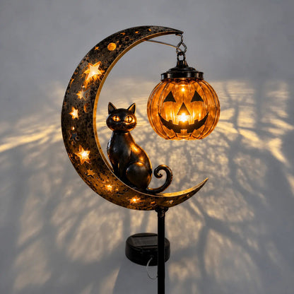 🔥 HOT SALE 👻 Solar Halloween Garden Stake Light with Black Cat & Pumpkin