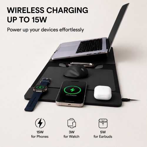 🔥Free Shipping-🖥️The All-In-One Mobile Workstation Sleeve | Built-In 15W Multi-Device Wireless Charger, Ergonomic Laptop Stand & Mousepad (Fits up to 16")