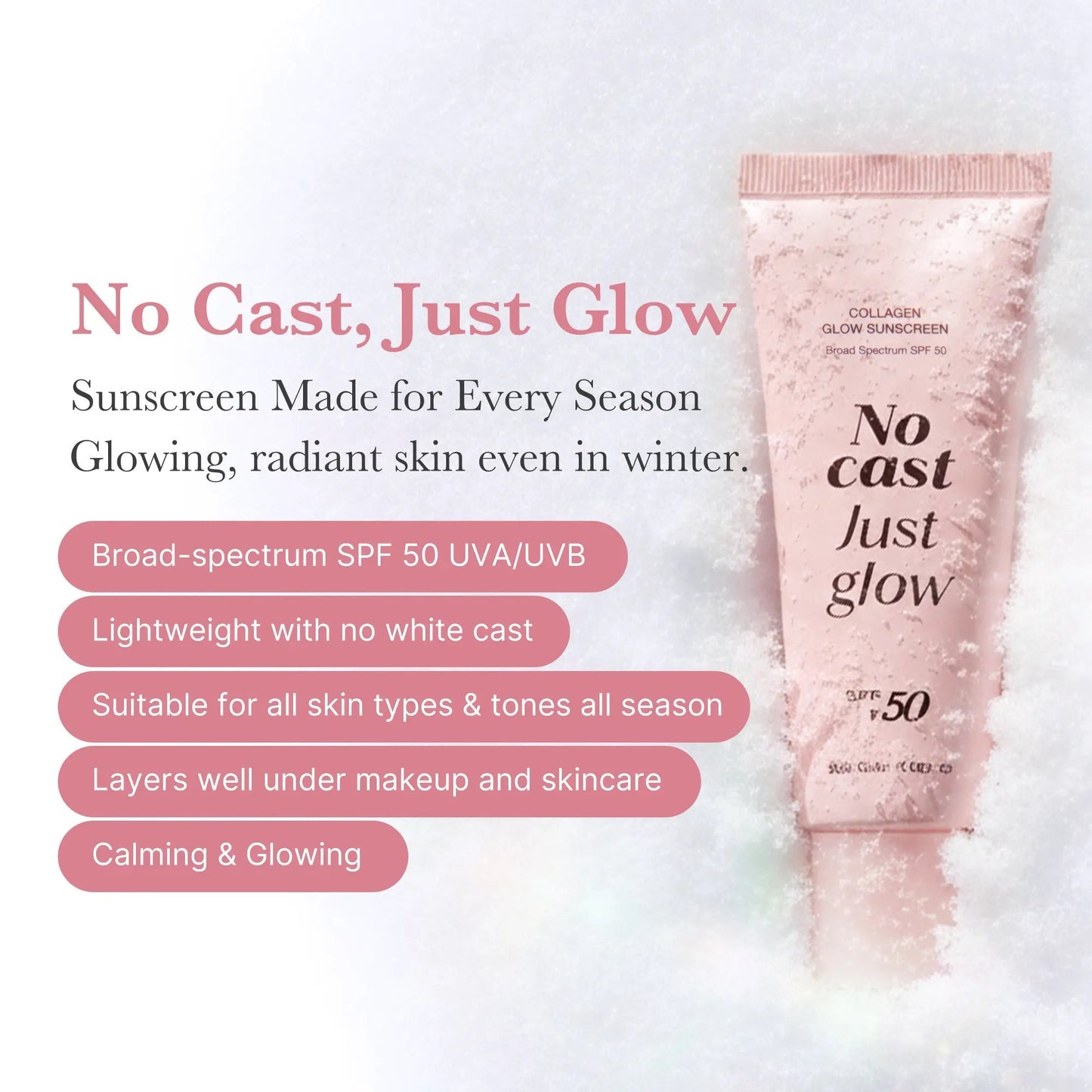 Collagen Sunscreen SPF 50 Lightweight No White Cast Glow Formula（Free mascara）