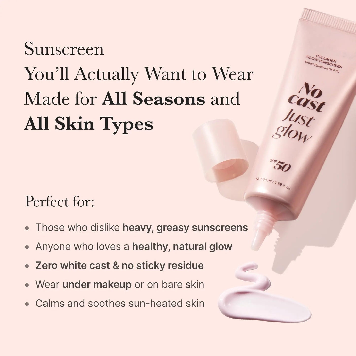 Collagen Sunscreen SPF 50 Lightweight No White Cast Glow Formula（Free mascara）