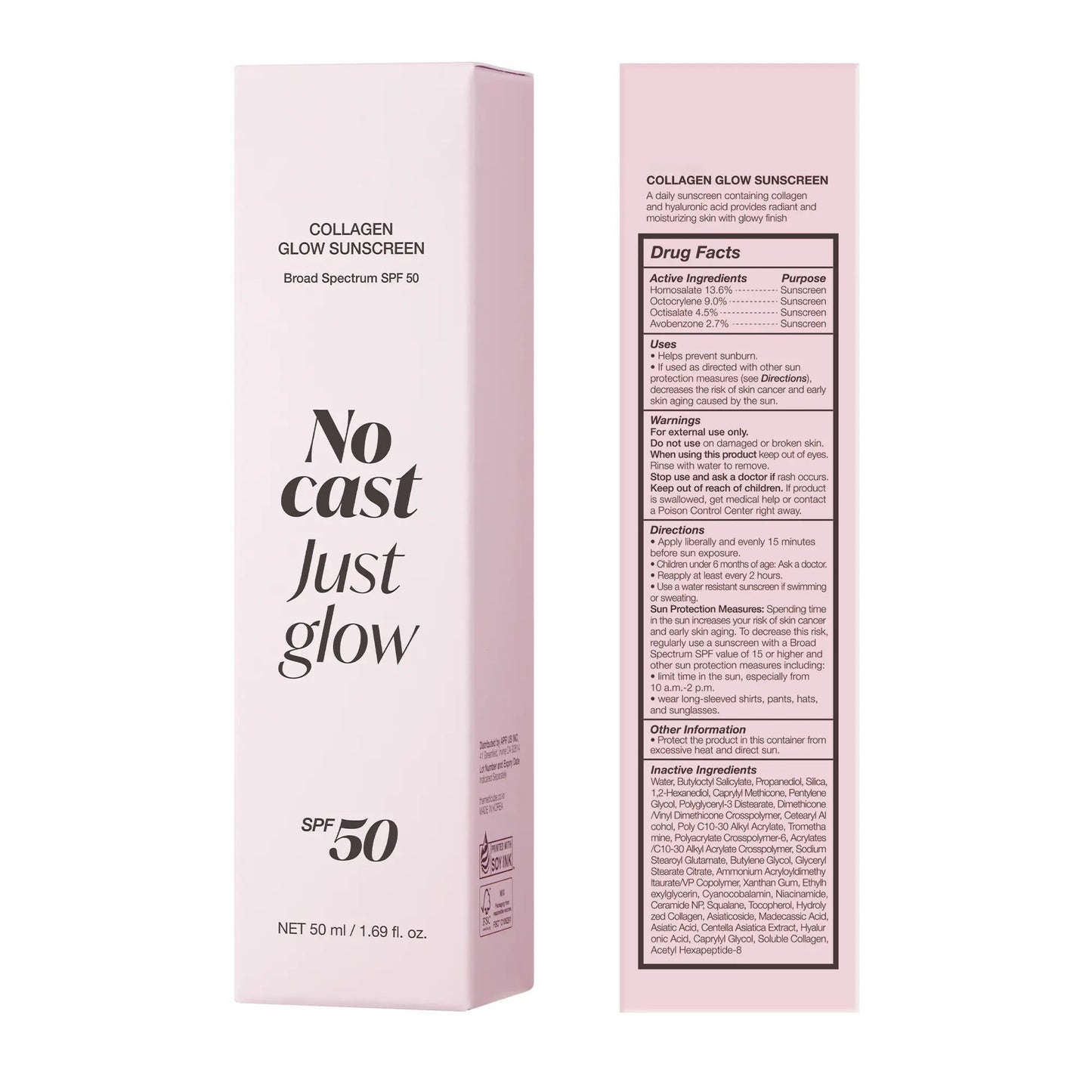 Collagen Sunscreen SPF 50 Lightweight No White Cast Glow Formula（Free mascara）