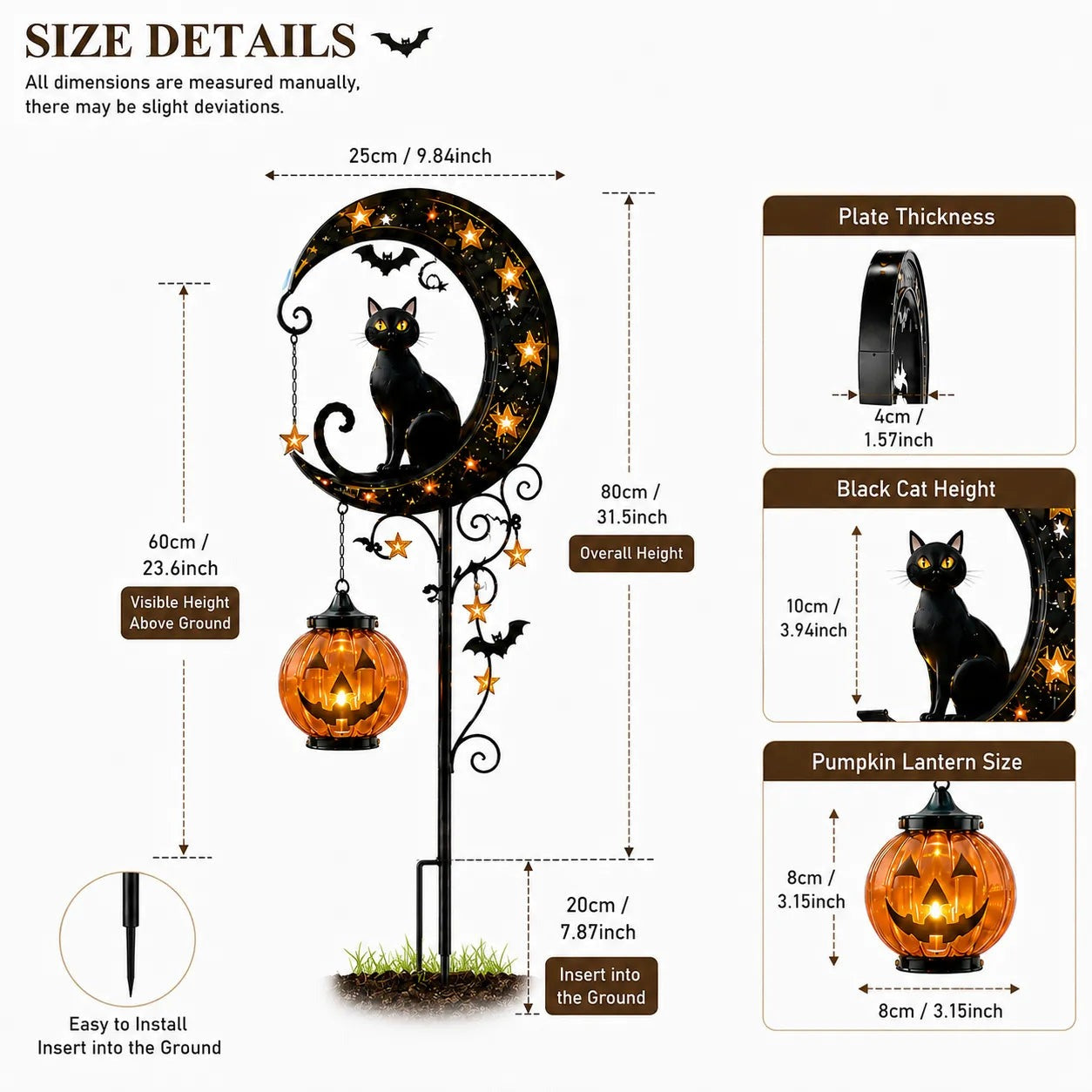 🔥 HOT SALE 👻 Solar Halloween Garden Stake Light with Black Cat & Pumpkin