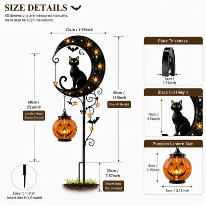 🔥 HOT SALE 👻 Solar Halloween Garden Stake Light with Black Cat & Pumpkin
