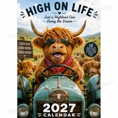 2027 Funny Highland Cow Wall Calendar A4 Hanging Calendar