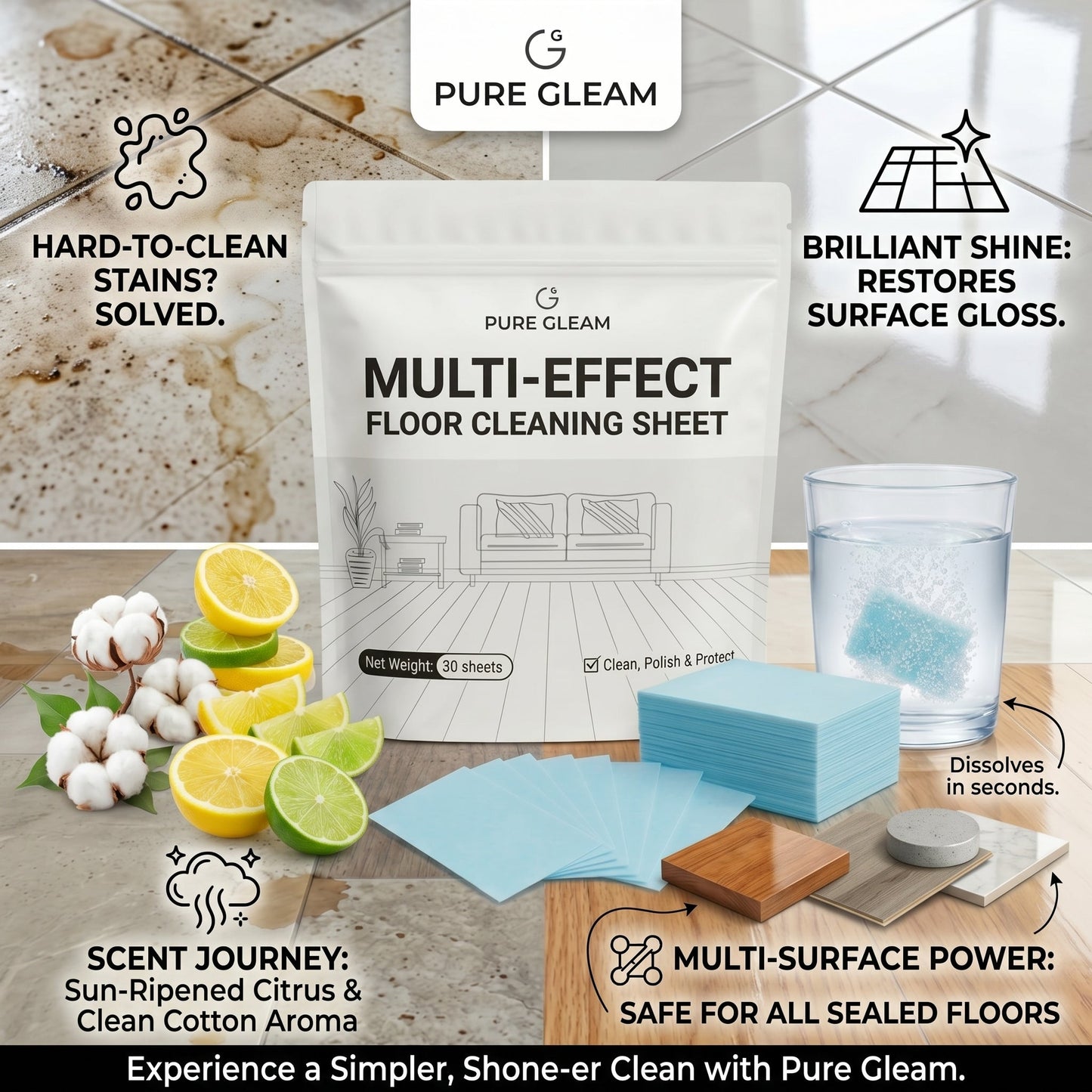 ⚡Hot Sales 40% OFF🔥Multiple Effect The Floor Clean Tablets for Mopping, Quick Shine Cleaner