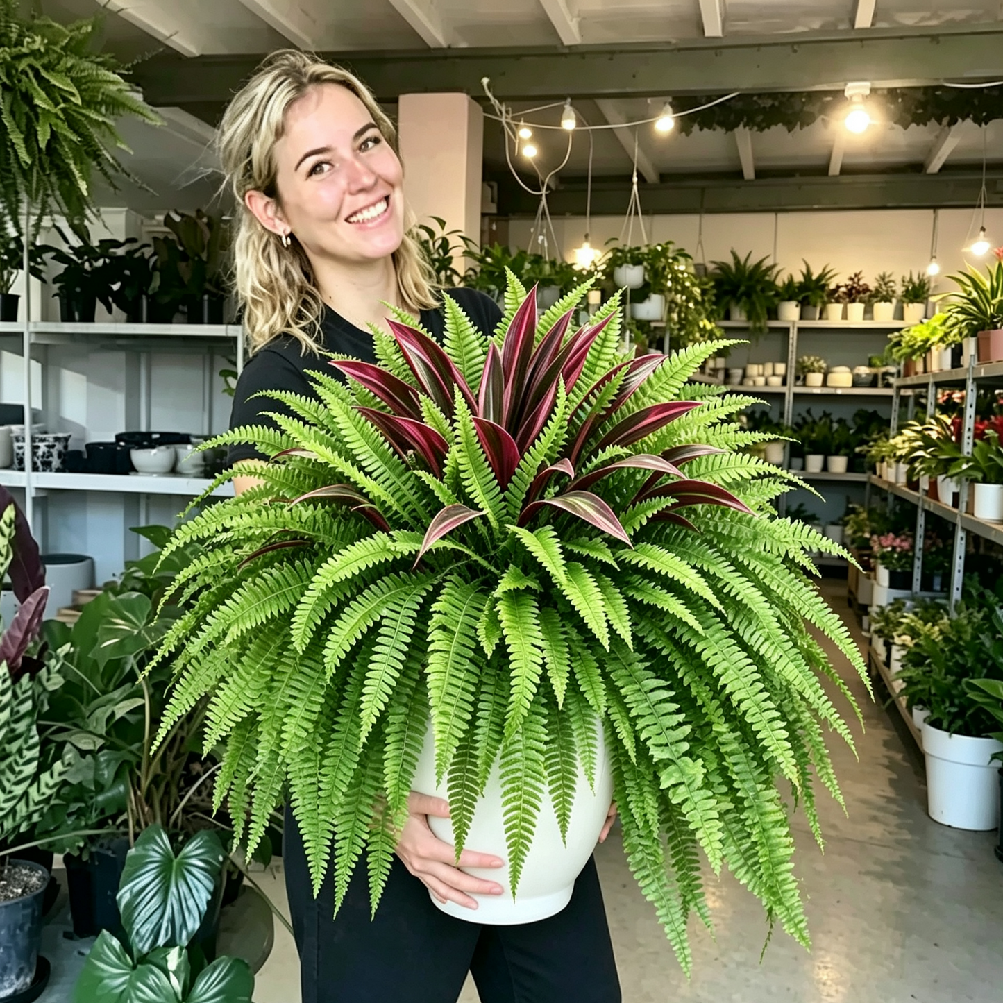 💥Summer Special🔥 Large UV-Resistant Artificial Fern & Red Dracaena Decorative Plants – Full, Lush & Fade-Resistant!