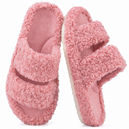 Women's Fuzzy Open-Toe Slippers - Dusty Rose