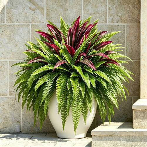 💥Summer Special🔥 Large UV-Resistant Artificial Fern & Red Dracaena Decorative Plants – Full, Lush & Fade-Resistant!