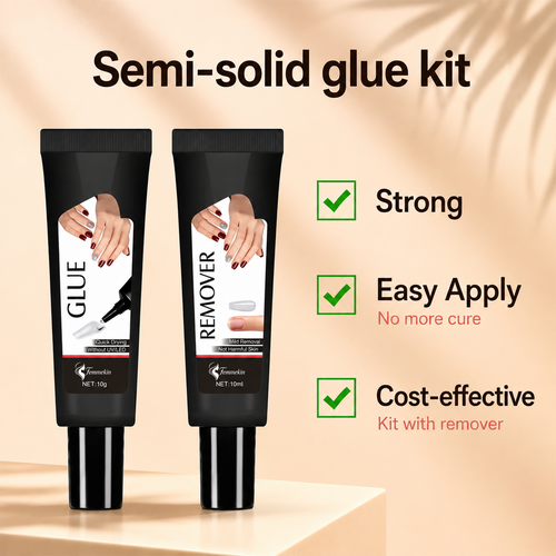 Semi Solid Nail Glue Gel with Gift Remover for Press On Nails