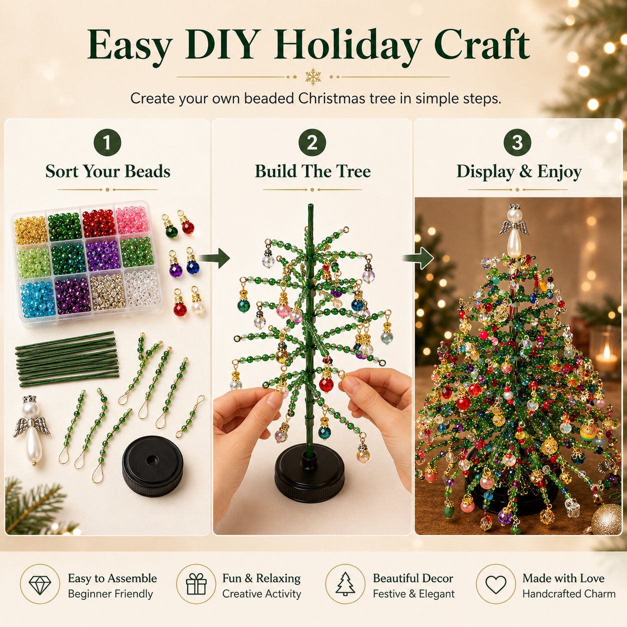 🔥Last Day 49% OFF🎄✨ DIY Beaded Christmas Tree Kit – 🎅Create Your Own Sparkling Holiday Decoration