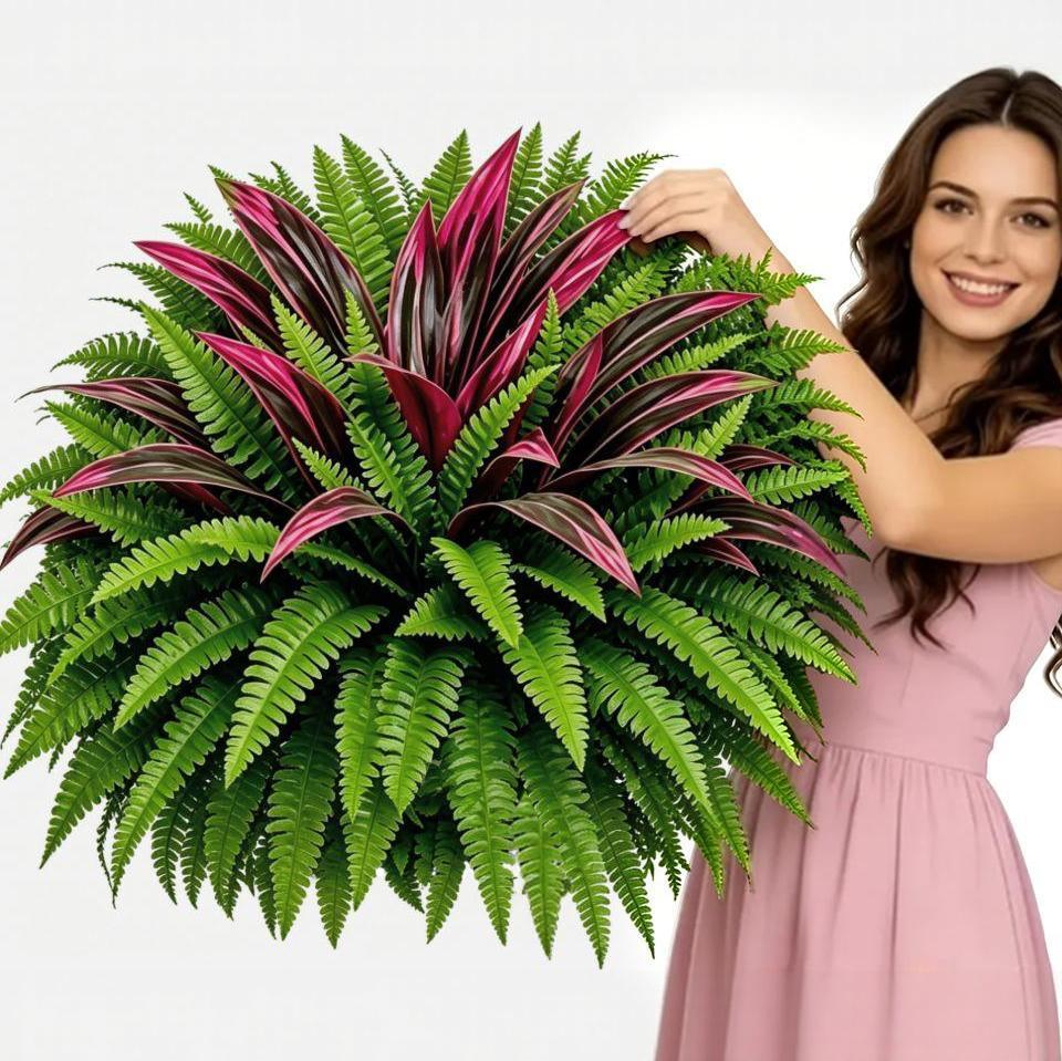 💥Summer Special🔥 Large UV-Resistant Artificial Fern & Red Dracaena Decorative Plants – Full, Lush & Fade-Resistant!