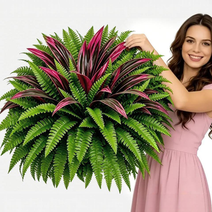 💥Summer Special🔥 Large UV-Resistant Artificial Fern & Red Dracaena Decorative Plants – Full, Lush & Fade-Resistant!