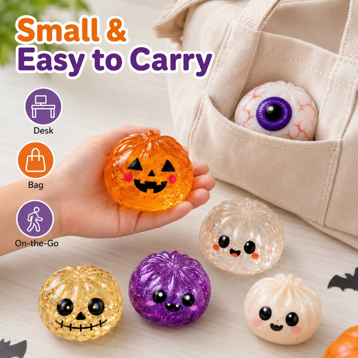 🎃 Halloween Squishy Squeeze Toy – 5 Styles Soft Pumpkin & Eyeball Fidget Toys