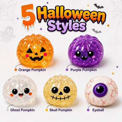 🎃 Halloween Squishy Squeeze Toy – 5 Styles Soft Pumpkin & Eyeball Fidget Toys