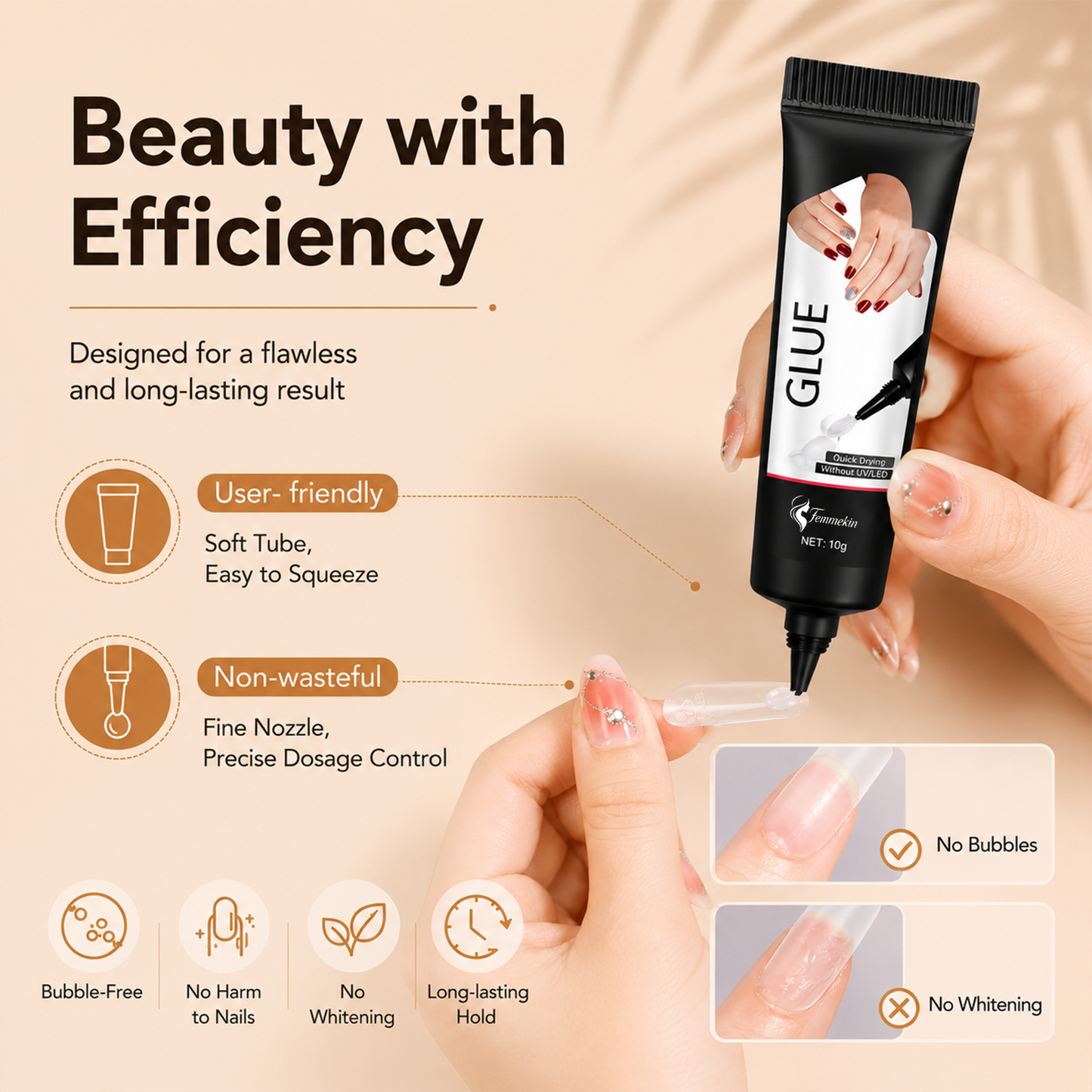 Semi Solid Nail Glue Gel with Gift Remover for Press On Nails