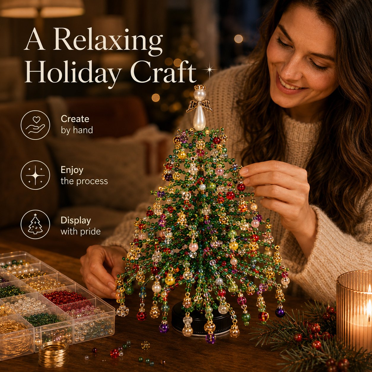 🔥Last Day 49% OFF🎄✨ DIY Beaded Christmas Tree Kit – 🎅Create Your Own Sparkling Holiday Decoration