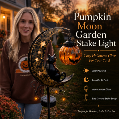 🔥 HOT SALE 👻 Solar Halloween Garden Stake Light with Black Cat & Pumpkin