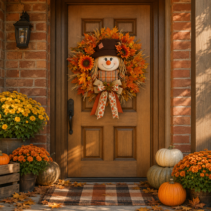 🔥🍁 Fall Favorite – Lighted Scarecrow Front Door Wreath