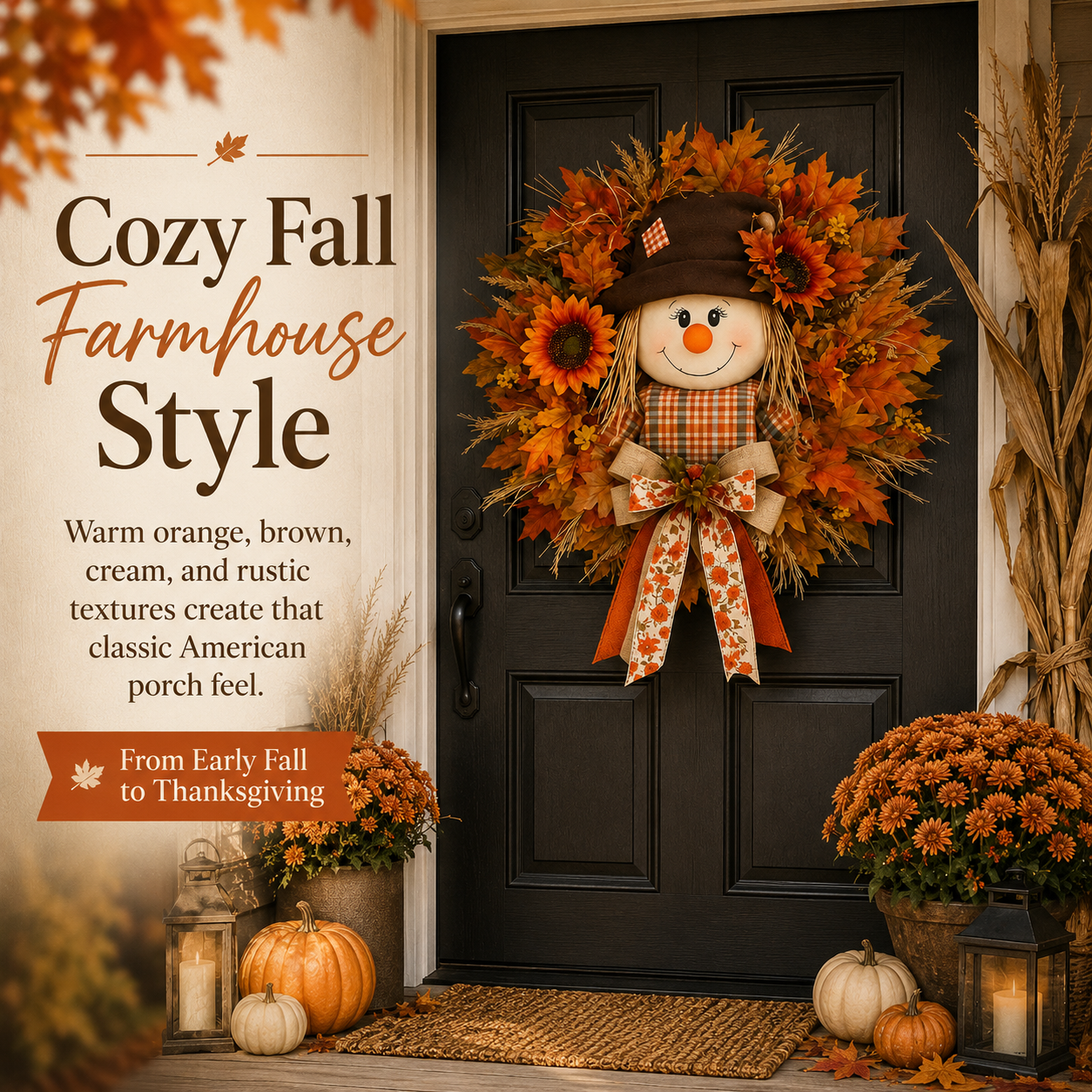 🔥🍁 Fall Favorite – Lighted Scarecrow Front Door Wreath
