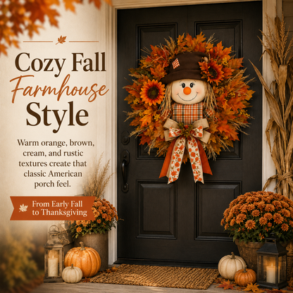 🔥🍁 Fall Favorite – Lighted Scarecrow Front Door Wreath