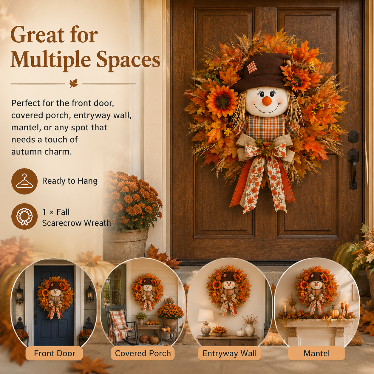 🔥🍁 Fall Favorite – Lighted Scarecrow Front Door Wreath