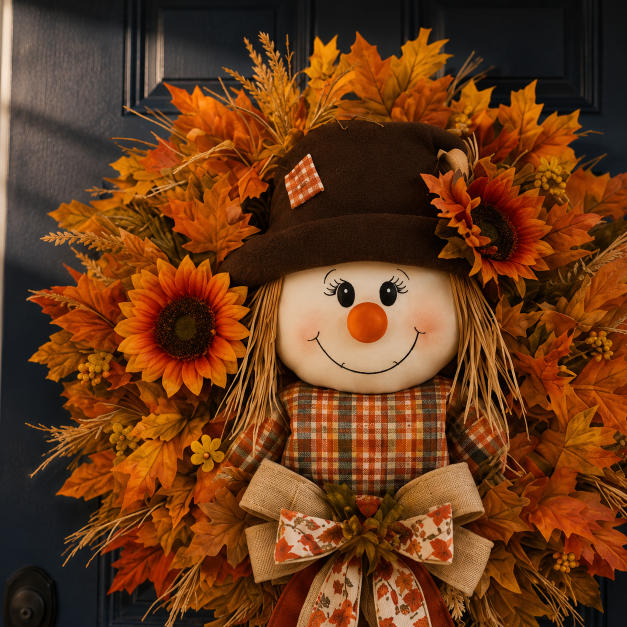 🔥🍁 Fall Favorite – Lighted Scarecrow Front Door Wreath