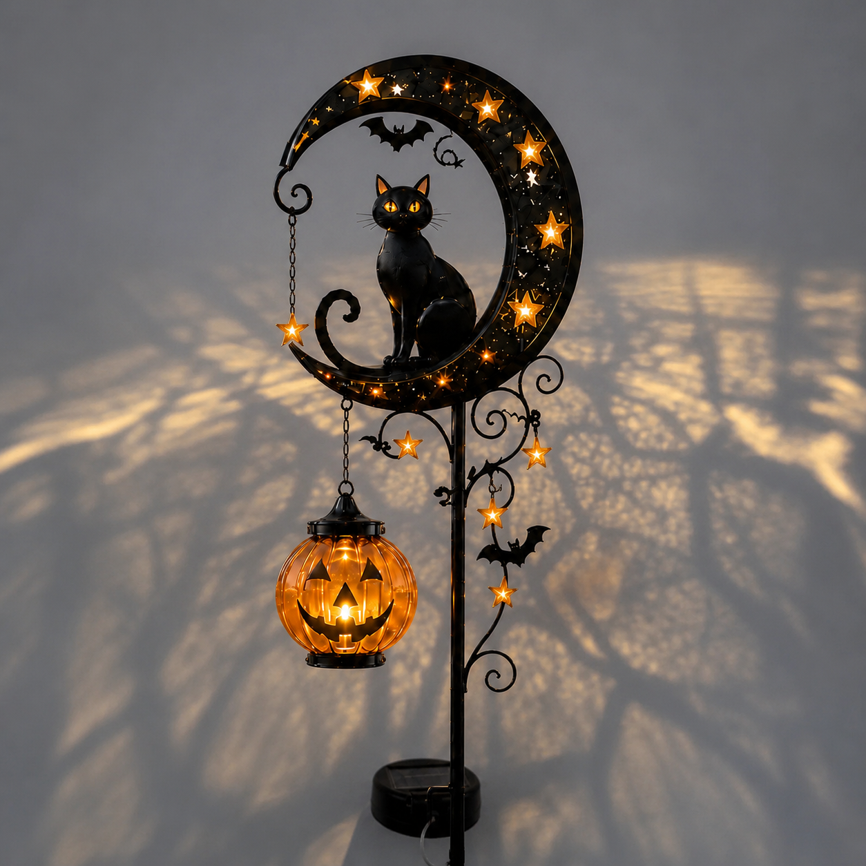 🔥 HOT SALE 👻 Solar Halloween Garden Stake Light with Black Cat & Pumpkin
