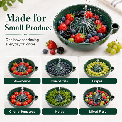🔥Hot Sale 50% OFF 🎁Self Spinning Berry Washing Bowl Ceramic, Automatic swirl fruit colander with drain hole, multipurpose kitchen washer for berries, fruits and vegetables