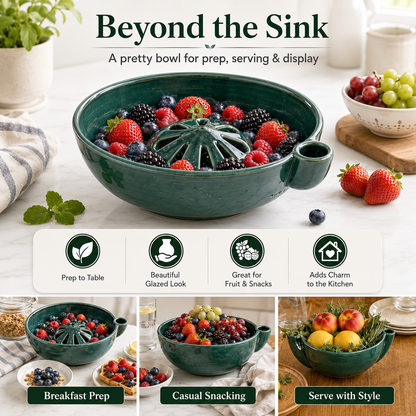 🔥Hot Sale 50% OFF 🎁Self Spinning Berry Washing Bowl Ceramic, Automatic swirl fruit colander with drain hole, multipurpose kitchen washer for berries, fruits and vegetables