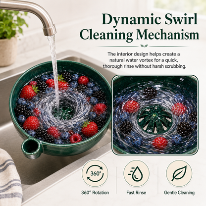 🔥Hot Sale 50% OFF 🎁Self Spinning Berry Washing Bowl Ceramic, Automatic swirl fruit colander with drain hole, multipurpose kitchen washer for berries, fruits and vegetables