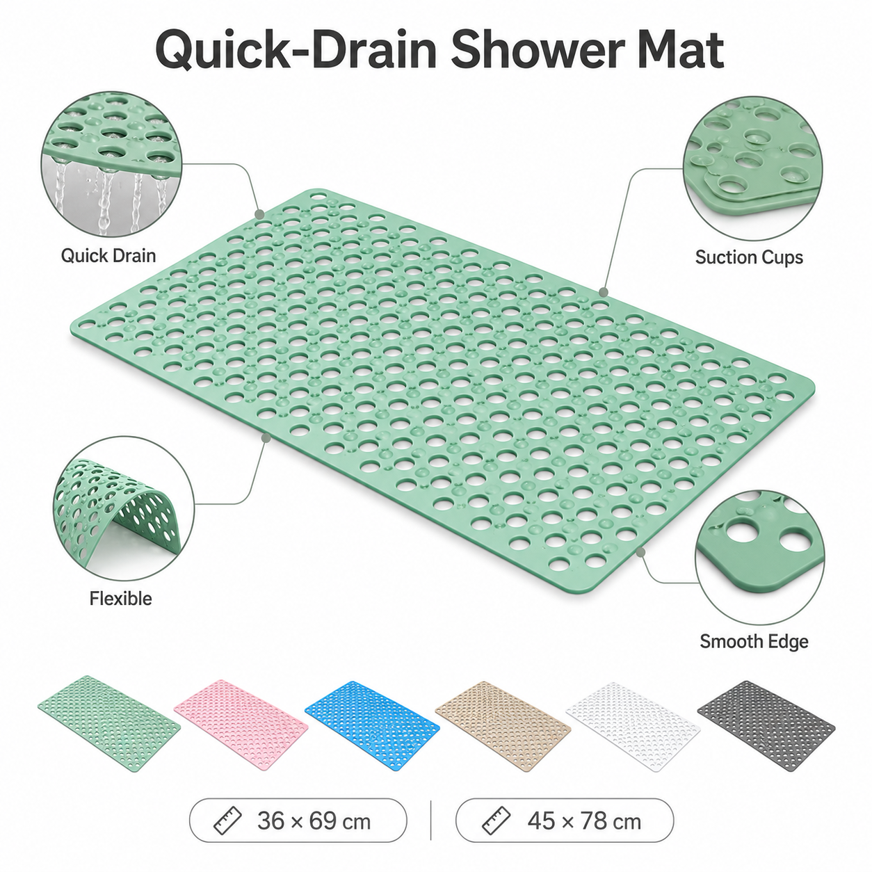 🔥HOT SALE LSAT DAY 50% OFF!!!🔥Quick-Drain Non-Slip Shower Mat/ Make Every Shower Feel Safer