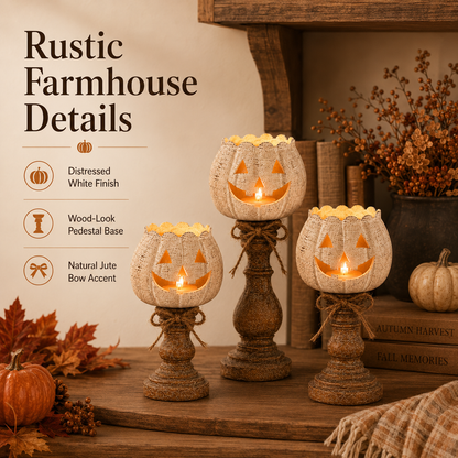 ✨Rustic White Pumpkin Tealight Candle Holder Set of 3