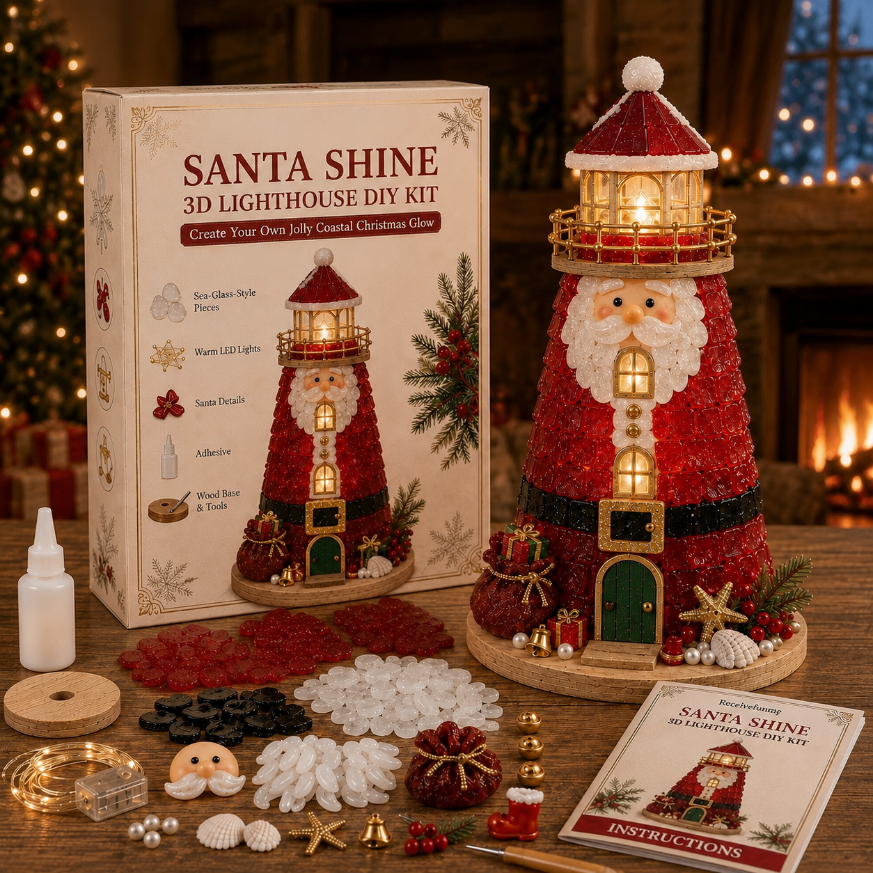 🎄Beginner-Friendly DIY Lighted Christmas Character Sea Glass-Style Lighthouse Kit Collection
