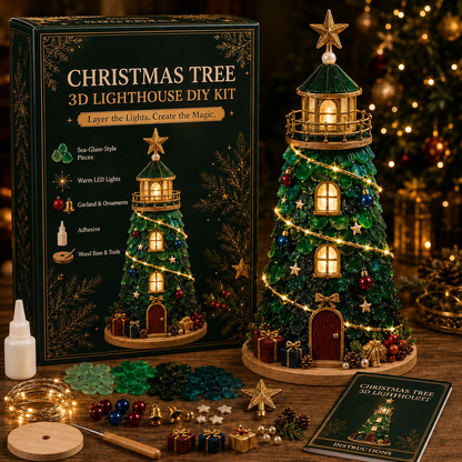🎄Beginner-Friendly DIY Lighted Christmas Character Sea Glass-Style Lighthouse Kit Collection