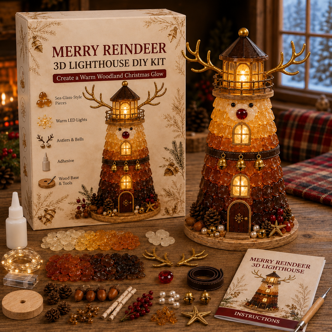 🎄Beginner-Friendly DIY Lighted Christmas Character Sea Glass-Style Lighthouse Kit Collection