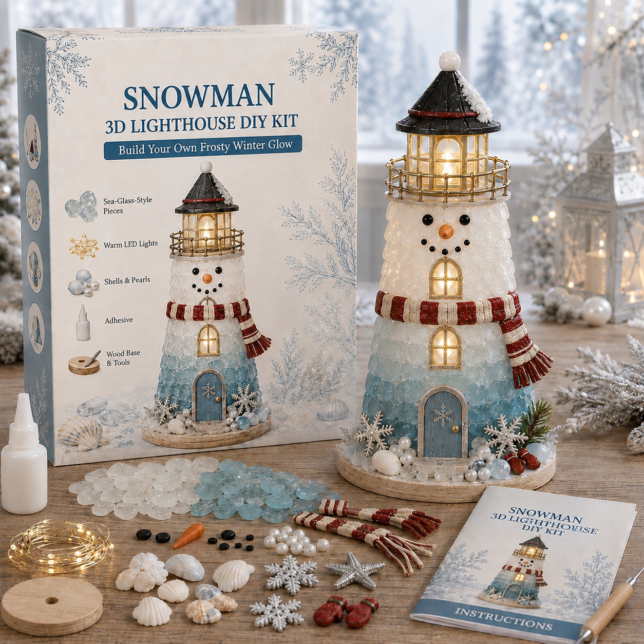 🎄Beginner-Friendly DIY Lighted Christmas Character Sea Glass-Style Lighthouse Kit Collection