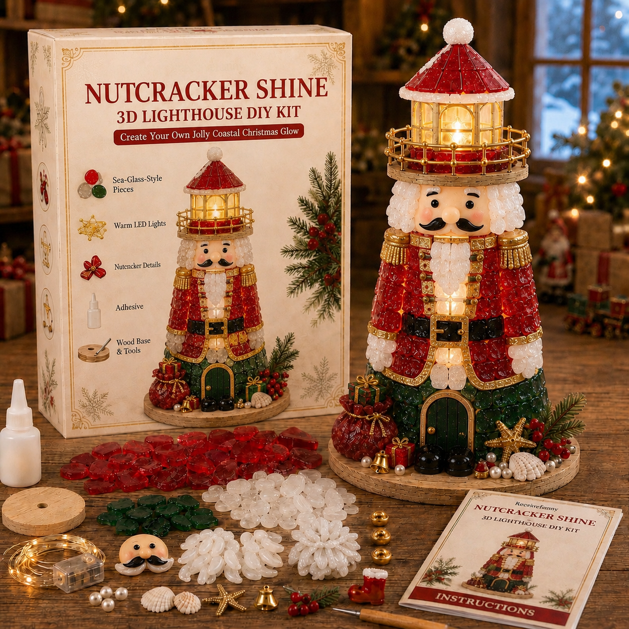 🎄Beginner-Friendly DIY Lighted Christmas Character Sea Glass-Style Lighthouse Kit Collection