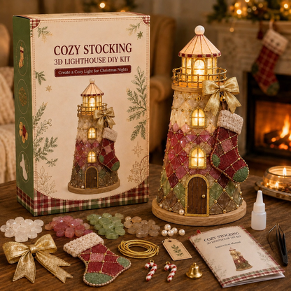 🎄Beginner-Friendly DIY Lighted Christmas Character Sea Glass-Style Lighthouse Kit Collection