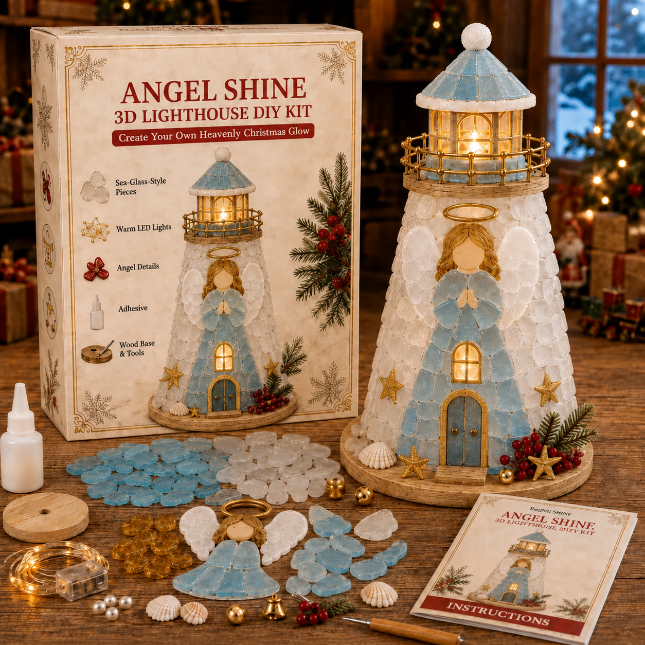 🎄Beginner-Friendly DIY Lighted Christmas Character Sea Glass-Style Lighthouse Kit Collection