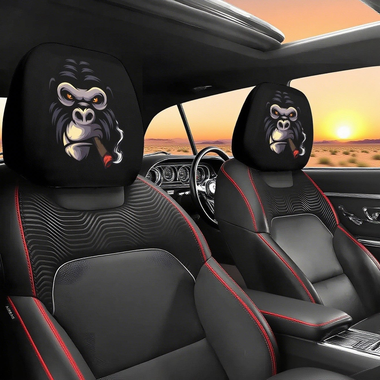 😆 Funny Cartoon Car Headrest Covers – 2PCS Universal Fit 🚗