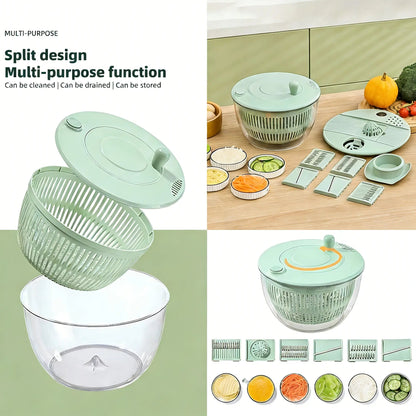 3-in-1 Salad Spinner with 5-Blade Slicer – 5.3 Qt Vegetable Washer, Strainer & Kitchen Prep Bowl