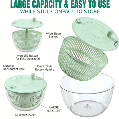 3-in-1 Salad Spinner with 5-Blade Slicer – 5.3 Qt Vegetable Washer, Strainer & Kitchen Prep Bowl