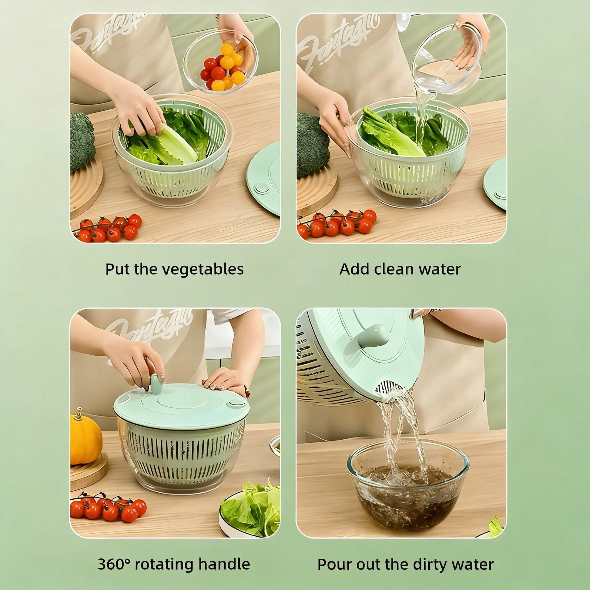 3-in-1 Salad Spinner with 5-Blade Slicer – 5.3 Qt Vegetable Washer, Strainer & Kitchen Prep Bowl