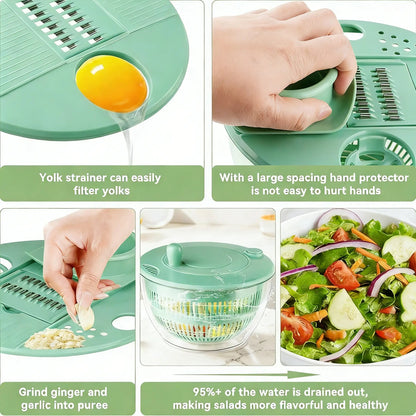 3-in-1 Salad Spinner with 5-Blade Slicer – 5.3 Qt Vegetable Washer, Strainer & Kitchen Prep Bowl