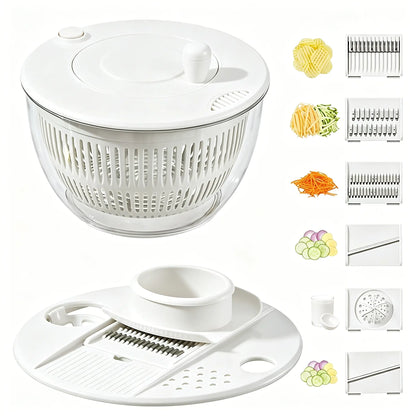 3-in-1 Salad Spinner with 5-Blade Slicer – 5.3 Qt Vegetable Washer, Strainer & Kitchen Prep Bowl