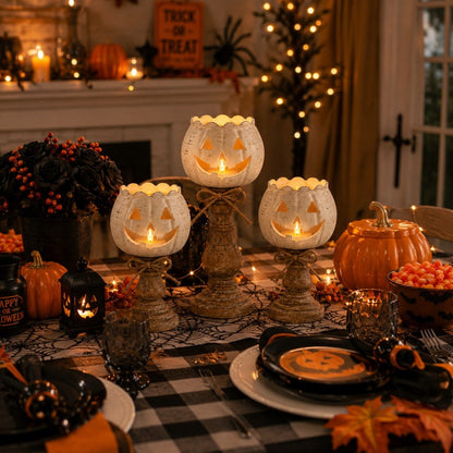 ✨Rustic White Pumpkin Tealight Candle Holder Set of 3