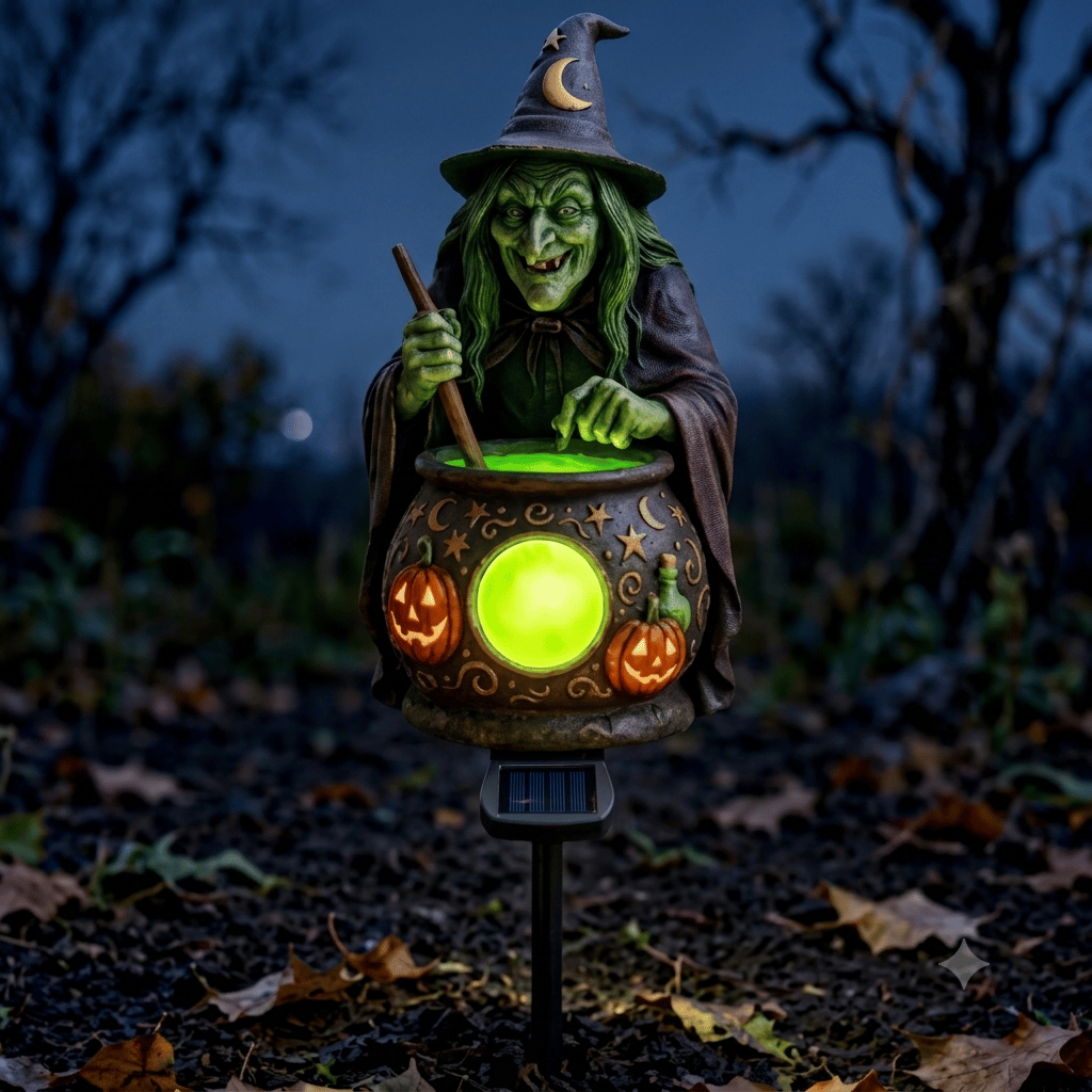 💥🏆Halloween Solar Witch Cauldron Garden Stake Light