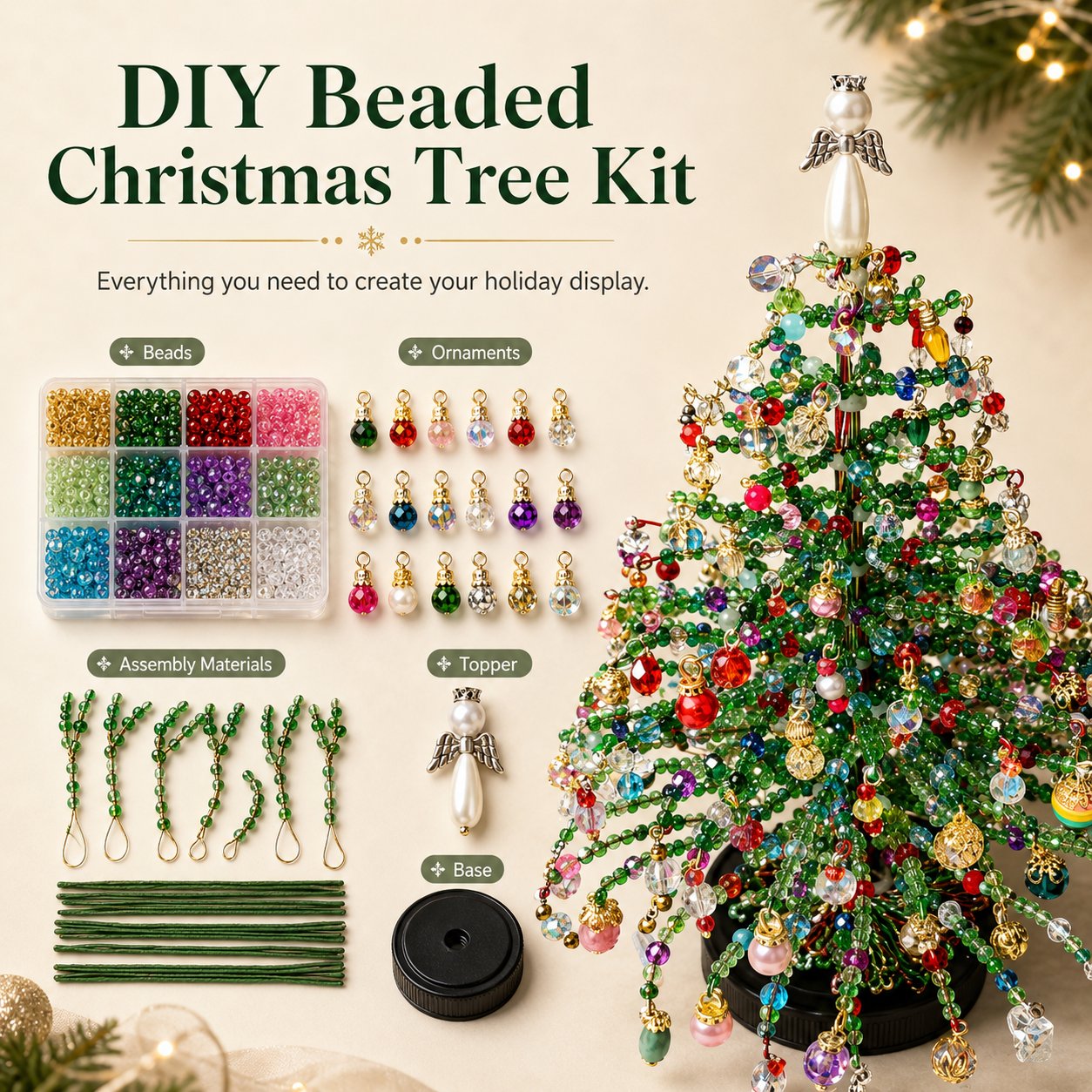 🔥Last Day 49% OFF🎄✨ DIY Beaded Christmas Tree Kit – 🎅Create Your Own Sparkling Holiday Decoration