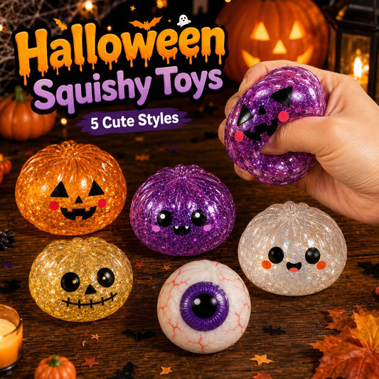 🎃 Halloween Squishy Squeeze Toy – 5 Styles Soft Pumpkin & Eyeball Fidget Toys